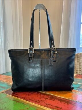Vintage Y2K Coach Black Leather Hampton Shoulder Tote Bag 5246